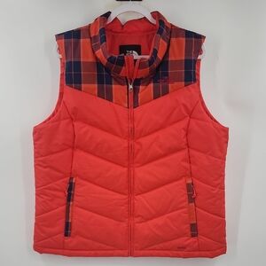 The North Face‎ 550 Womens XL Orange Blue Plaid Puffer Vest Goose Down